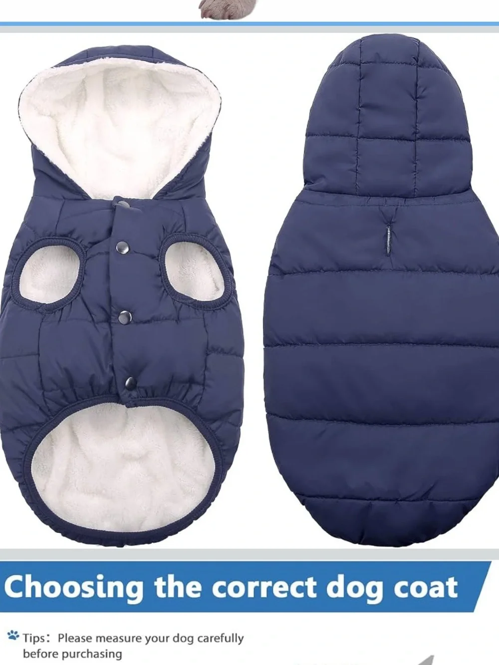 Navy Fleece-Lined Waterproof Dog Coat with Hood C28